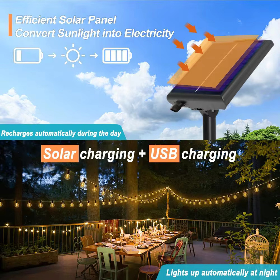 Solar G40 Außenbeleuchtung mit Fernbedienung, dimmbar, 11 Modi, warmweißes LED-Licht, IP65 wasserdicht und bruchsichere Glühbirnen für deine Terrassenbeleuchtung - Bild 3