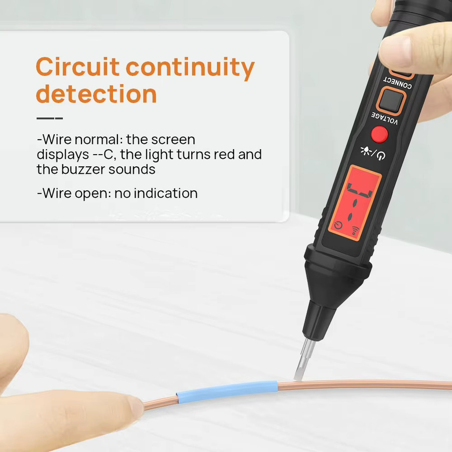 Berührungsloser Spannungsprüfer von TELEHILL mit LCD-Anzeige und Summer Alarm, Wechselstrom 12V-300V elektrischer Stift für Live- und Nullleiter, Farbe: Schwarz - Bild 2