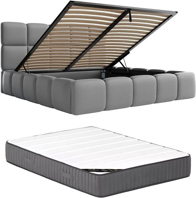 Pascal Morabito Bett mit Bettkasten Damado in Grau mit Leder-Optik, B/T: 140 x 190 cm - Bild 1