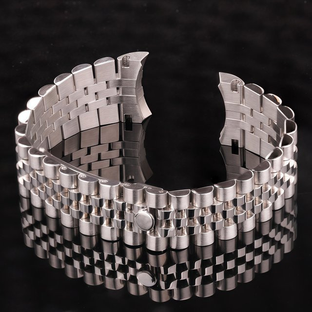 HENGRC Uhrenarmband Edelstahl, Silber, 20 mm, gebogenes Endarmband - Bild 1