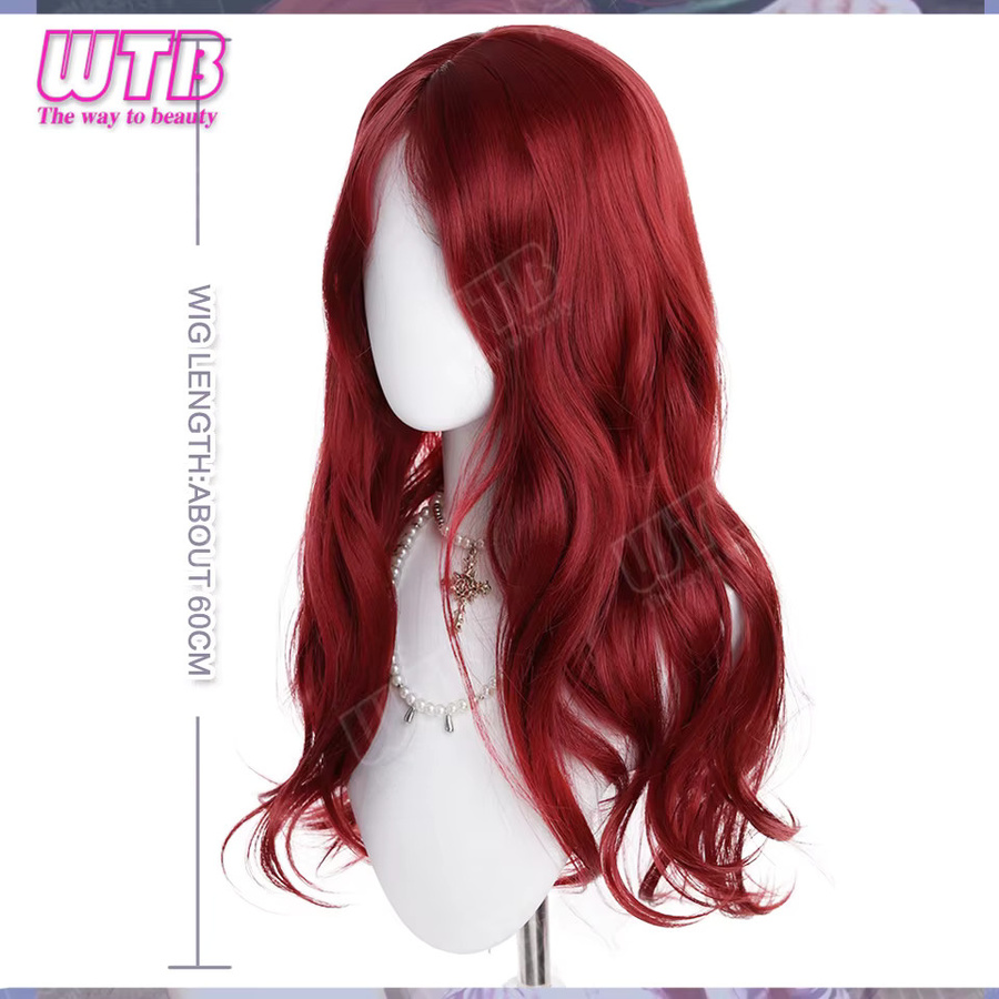 WTB Perücke, Himbeerrot, lange lockige Synthetik-Perücke mit Pony, Damen - Bild 4