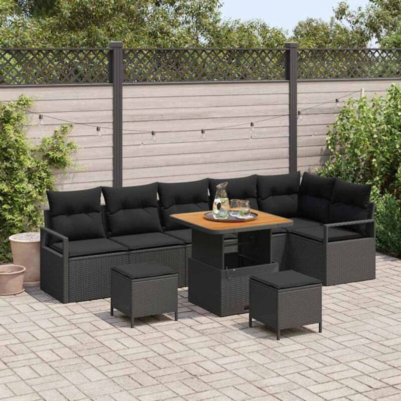 vidaxl Garten-Sofa-Set aus Poly-Rattan mit 9 Kissen in Schwarz - Bild 1