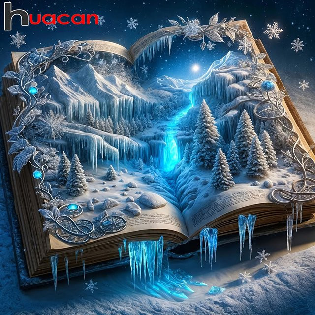 Huacan Diamantgemälde Winter Berg Wasserfall Landschaft Set mit blauen Strasssteinen, B/H: 20 x 20 cm - Bild 1