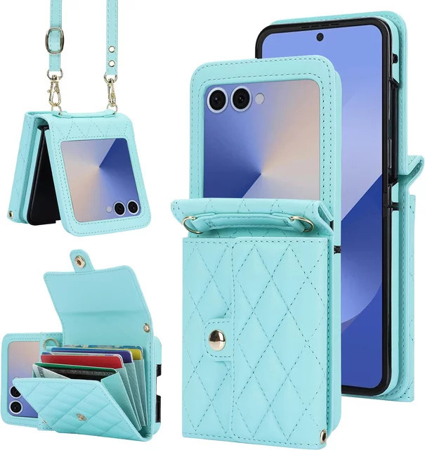 szHAIyu Leder-Crossbody-Handyhülle mit Brieftaschenfunktion und RFID-Schutz für Samsung Galaxy Z Flip 7 6 5 4 3, Farbe: Schwarz - Bild 1