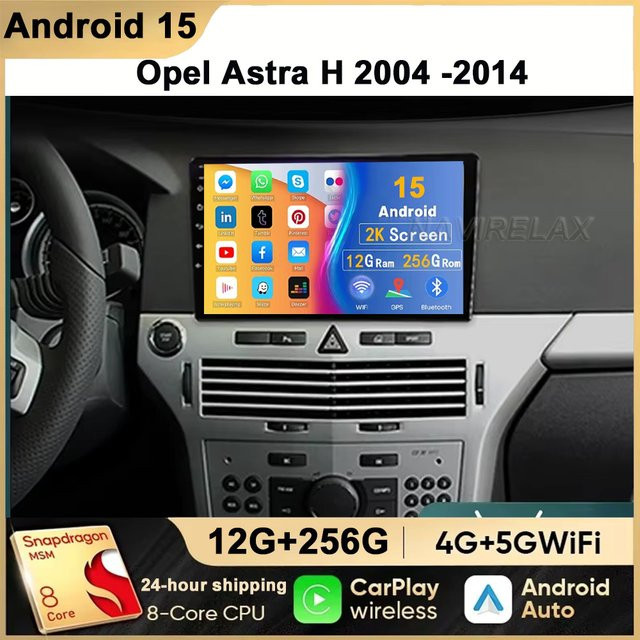 TIEYEZ Android 15 QLED Carplay Auto Radio mit 4G GPS und WiFi für Opel Astra H und Zafira B 2004-2014 in Schwarz - Bild 1