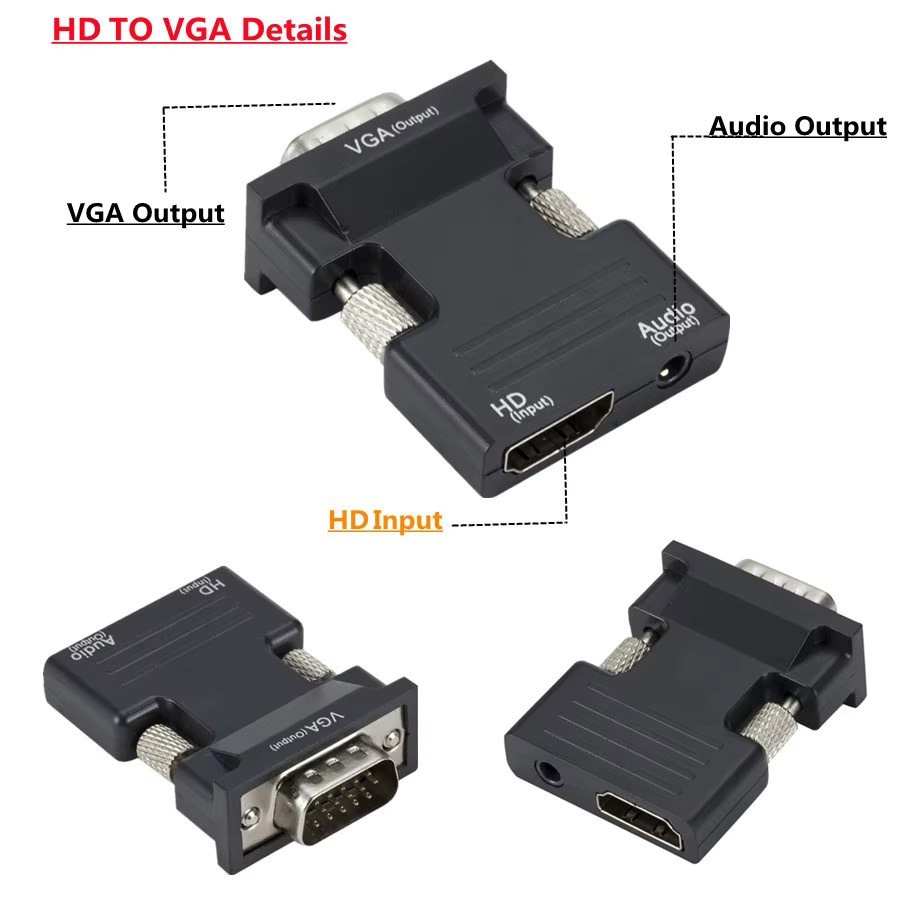 HDMI auf VGA Adapter mit Audio in Schwarz für 1080P HD Konvertierung von PC, Laptop, PS4 und TV Box zu Projektor oder Display - Bild 4