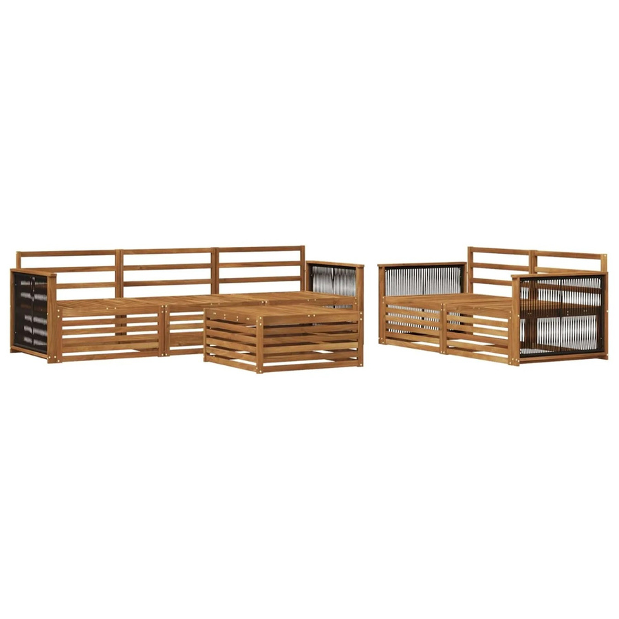 vidaXL Outdoor-Sofagarnitur aus Massivholz Akazie in Natur Braun, 6-teiliges L-Shape Set mit Tisch und Sofas - Bild 2