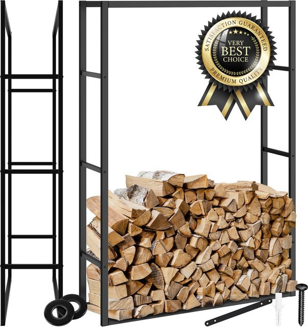 tectake Kaminholzregal im Industrial-Look aus schwarzem Stahl mit Kippschutz, B/T/H: 100,5 x 25 x 150 cm - Bild 1