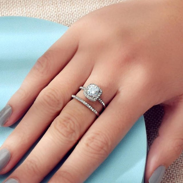 Vergoldeter Ring, Zirkonia, Edelstahl, Silber, Damen, Verlobung - Bild 1