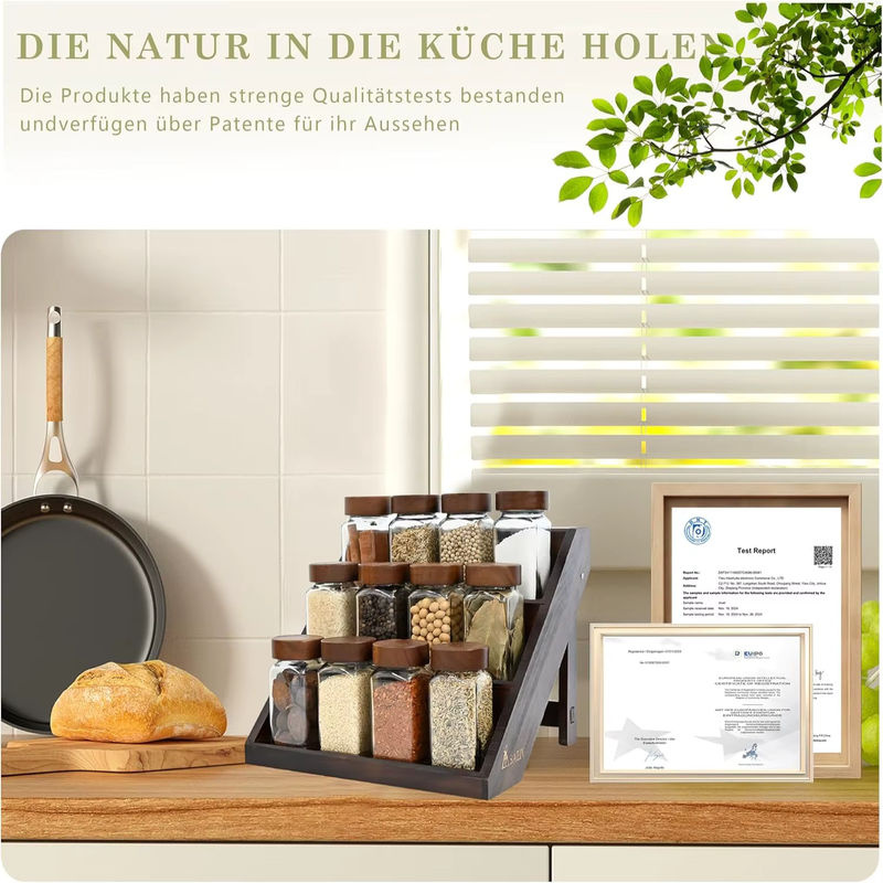 SAEIV Gewürzflaschen-Set aus Glas mit Gewürzregal aus Acacia-Holz, transparent und braun, inklusive Etiketten, 120 ml pro Flasche - Bild 6
