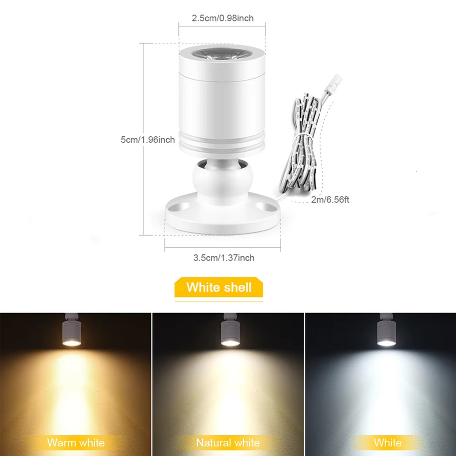 Guillermo 3 W Mini-LED-Strahler DC12V mit 360 Grad Rundumbeleuchtung in Weiß für Kleiderschrank und Möbel - Bild 4