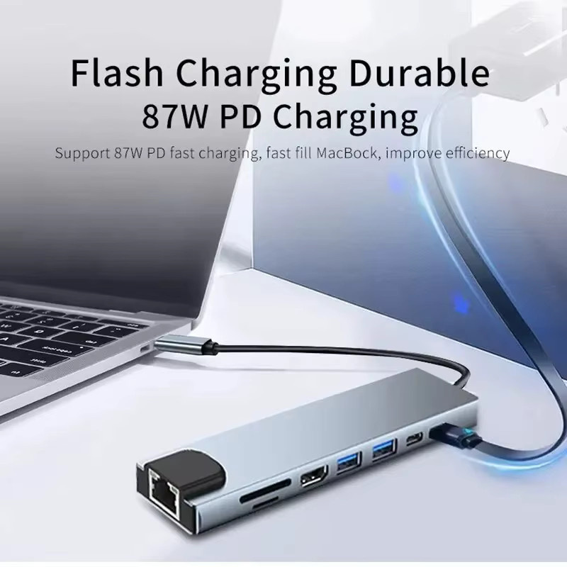 8in1 USB-C Hub mit 4K HDMI, RJ45 Ethernet, SD/TF Kartenleser und PD Schnellladung für MacBook und Laptop - Bild 3