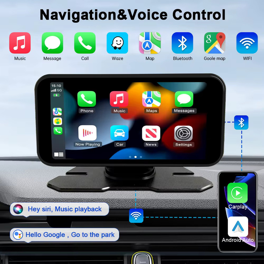 MOCENDO Tragbarer Auto-Multimedia-Videoplayer mit 6 Zoll Touchscreen, Kabelloses CarPlay und Android Auto, Universelles Auto-Stereoradio in Schwarz - Bild 3
