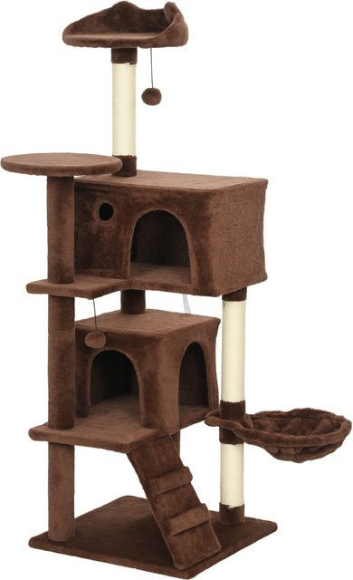 PawHut Kratzbaum für Katzen in Braun mit 2 Höhlen, Hängematte, Leiter, Spielbällen und Sisalstämmen, Höhe: 140 cm - Bild 1