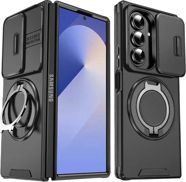 Stoßfeste Armor Handyhülle mit Magnetring und Kamera-Schutz für Samsung Galaxy Z Fold 7, 6 und 5 5G in Schwarz - Bild 1