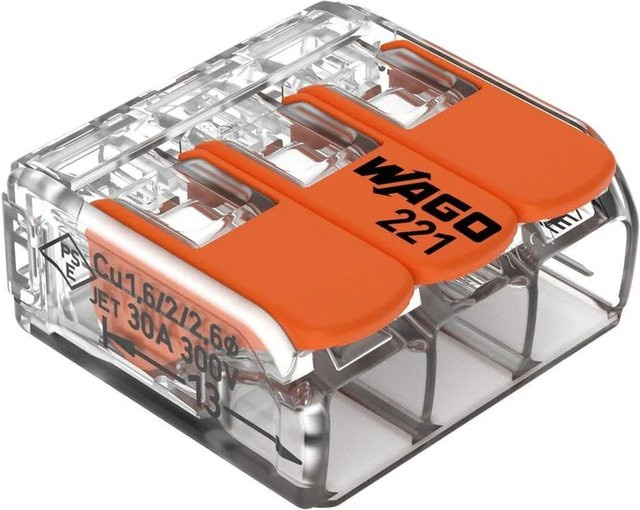 Wago Hebelklemme 3-polig in Orange für Ø 0,5 - 6 mm², 5 Stück - Bild 1