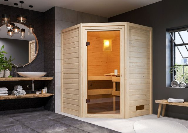 Sauna Rysum Set naturbelassen mit 3,6 kW Ofen und integrierter Steuerung - Bild 1