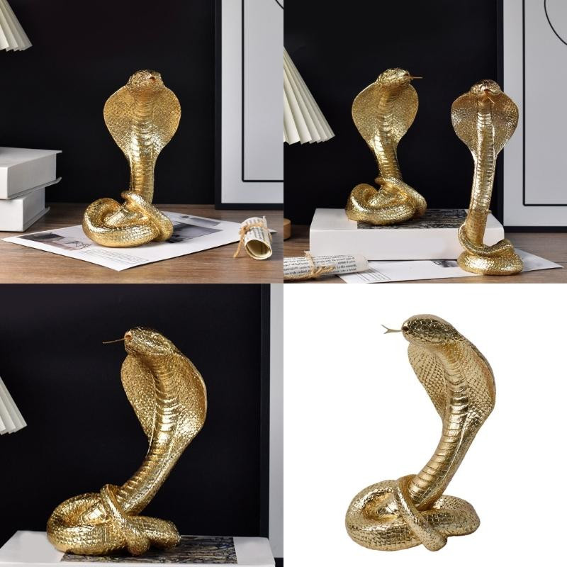 Retro Kobra Skulptur aus Harz in Gold als dekorative Schlangenstatue für dein Tischmittelstück - Bild 7