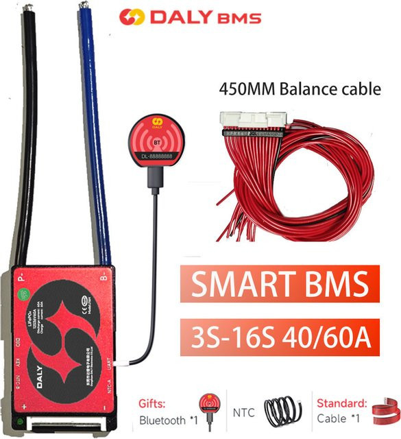 Daly Smart BMS mit Bluetooth für LiFePO4 und Li-Ion Akkus (4S bis 16S, 12V/24V/48V) - Bild 1