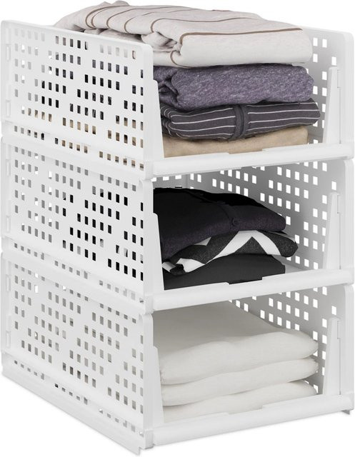 Relaxdays Schrank Organizer Stecksystem aus Kunststoff, Weiß, 3er Set, B: 18 cm, T: 33,5 cm, H: 43,5 cm - Bild 1