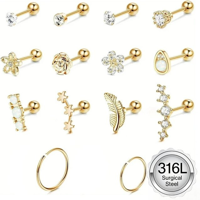 Drperfect Ohrstecker Set, Edelstahl, Opal, Kristall, Unisex - Bild 1