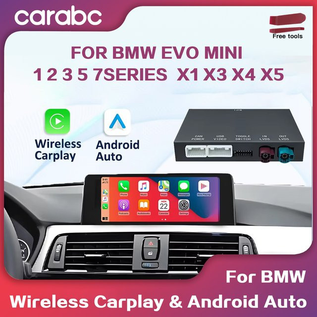 CARABC Wireless CarPlay und Android Auto Adapter für BMW Serie 1, 2, 3, 4, 5, 7 sowie X1, X2, X3, X4, X5, X6 und Mini, inklusive AirPlay Spiegelung und Kameraunterstützung, Schwarz - Bild 1
