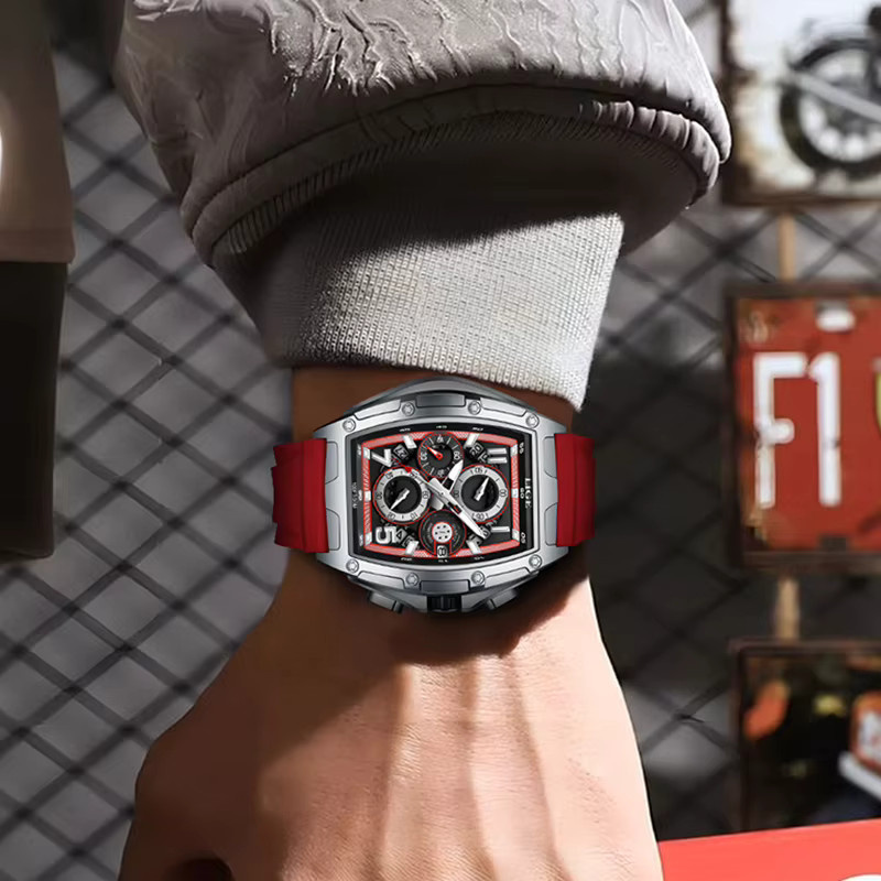 LIGE Armbanduhr Chronograph, Quarz, eckig, Silikon, Schwarz, Herren - Bild 5