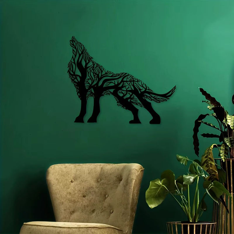 CIFbuy Wanddekor Wolf und Baumzweig aus Eisen in Schwarz, abstraktes Metall-Wandbild für dein Wohnzimmer - Bild 6