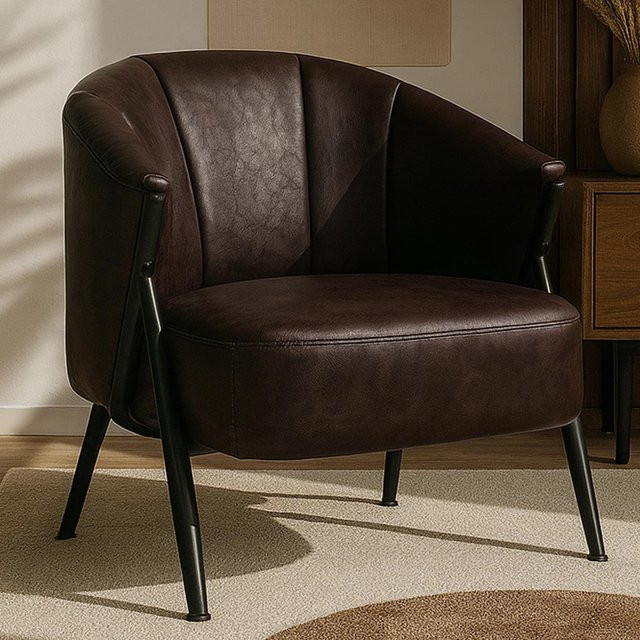 MCW Sessel P30 Lounge Chair im Retro-Design mit Armlehnen aus Kunstleder und Metallgestell, Dunkelbraun, B/T/H: 74 x 65 x 72 cm - Bild 1