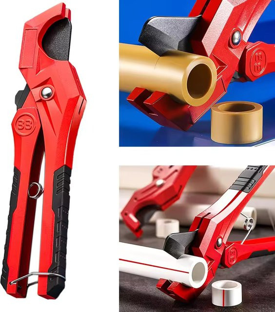 NIUXIANG Rohrschere aus Aluminiumlegierung in Rot für PVC und PPR mit Ratsche-Funktion für Sanitär-Reparaturen - Bild 1