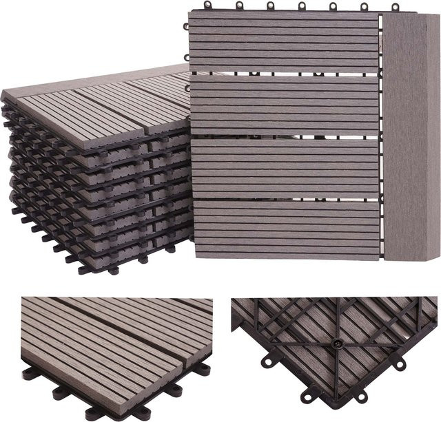 MCW WPC Bodenfliesen Sarthe mit Abschluss in Holzoptik Grau Linear Waagrecht, 11 Stück à 30 x 30 cm (1qm) - Bild 1