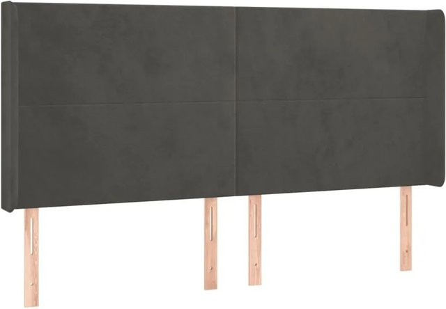 vidaXL LED Kopfteil aus Samt in Dunkelgrau mit integrierter Beleuchtung und USB-Anschluss, B: 163 cm, H: 118 cm, T: 16 cm - Bild 1