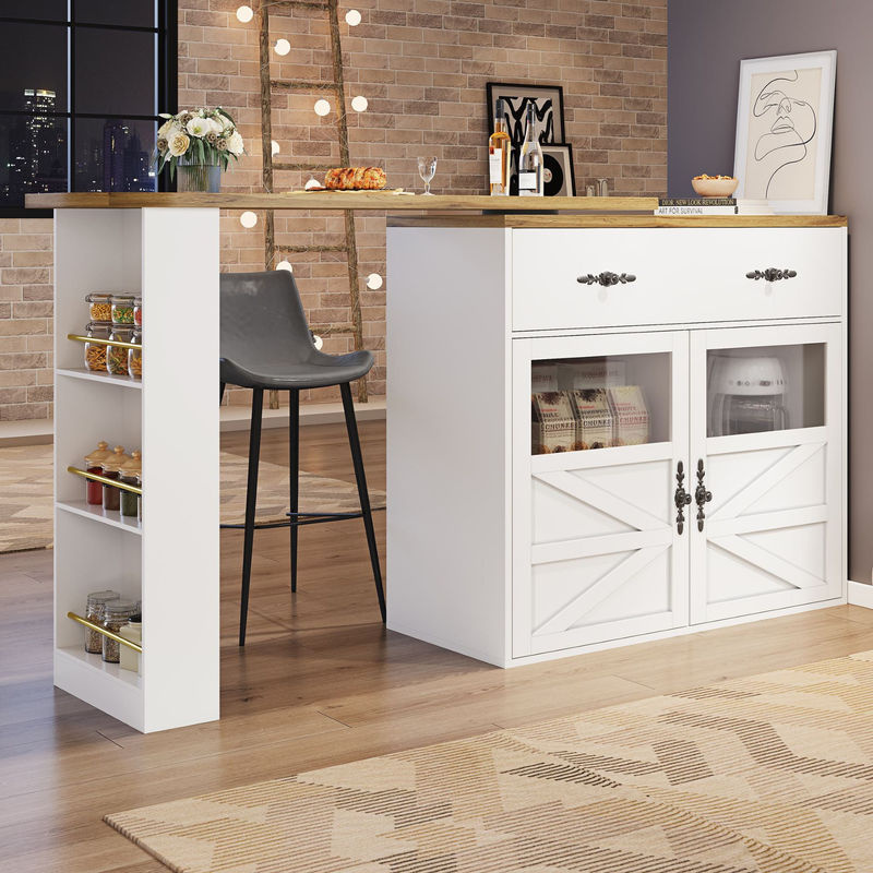 Aosom Höhenverstellbarer Bartisch in Weiß mit ausziehbarer Platte und Stauraum - Bild 2