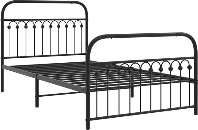 vidaXL Bettgestell aus Metall mit Kopf- und Fußteil in Schwarz Matt, B/T: 107 x 203 cm - Bild 1