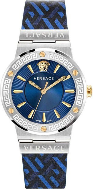 Versace Damenuhr, Quarz, Edelstahl, Leder, Blau, 38 mm, 5 ATM - Bild 1