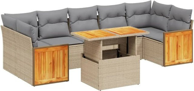 vidaXL 8-teiliges Garten-Sofagarnitur in U-Form aus Poly-Rattan mit Kissen in Beige - Bild 1