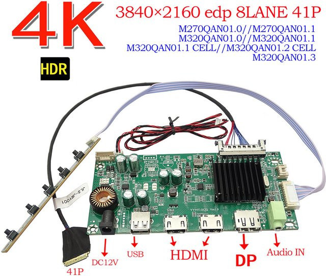 GLZLDY LCD-Controller-Board für M270QAN01.0 M270QAN01.1 M320QAN01.0 M320QAN01.3 27 Zoll 4K UHD Treiberplatine mit HDR, HDMI und DisplayPort, Grün - Bild 1