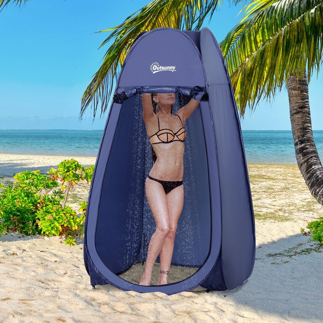 Outsunny Pop-up-Duschzelt und tragbares Toilettenzelt mit UV-Schutz in Blau oder Grün inklusive Tragetasche für Strand, Angeln und Wandern - Bild 1