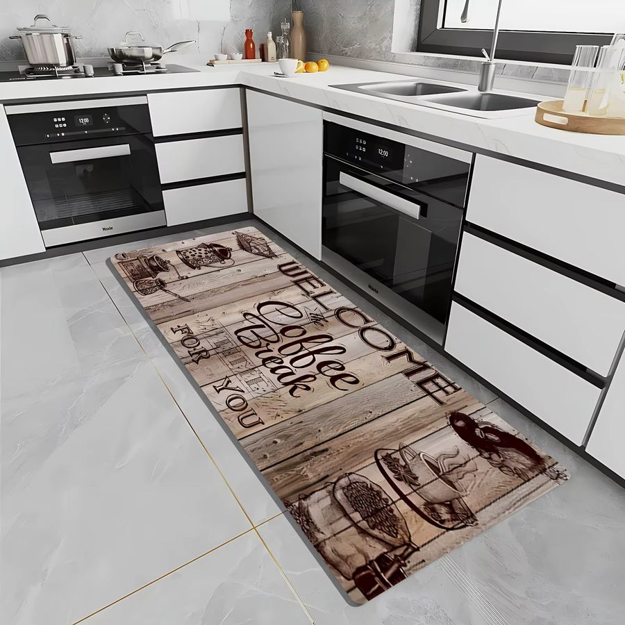 VIKAMA Luxus-Druckteppich im amerikanischen Stil mit Kaffeezeit-Buchstaben-Aufdruck, maschinenwaschbar und farbecht für dein Wohnzimmer, Schlafzimmer oder deine Küche - Bild 2