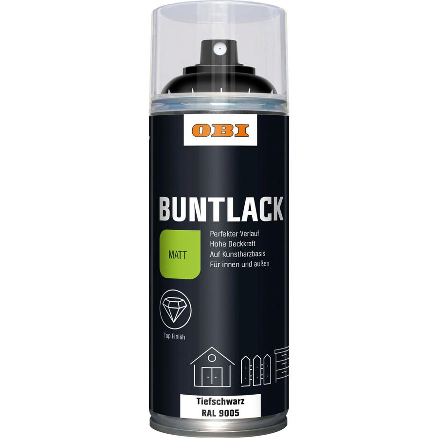 OBI Buntlack Spray Schwarz Matt RAL 9005 für Holz, 400 ml - Bild 2