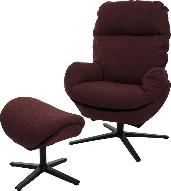 MCW Relaxsessel mit Hocker L12, drehbarer Fernsehsessel mit Wippfunktion in Rot, Stoff und Metallgestell - Bild 1