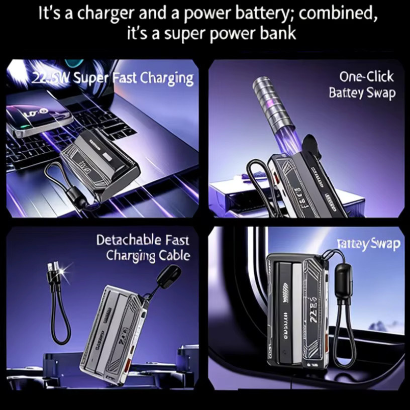 XIKCU Tragbare Powerbank mit 5000 mAh Kapazität und 22,5W Schnellladefunktion inklusive Kabel - Bild 6