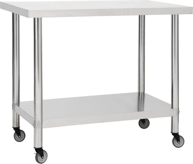 DELUKE Edelstahl Arbeitstisch BEWO mit Rollen, Silber, B/T/H: 80 x 60 x 85 cm - Bild 1