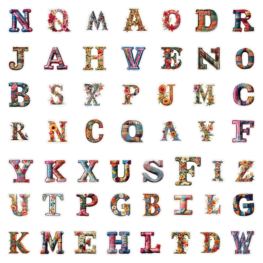 Vintage Alphabet Doodle Aufkleber Set in Multicolour für DIY und Schreibwaren, 52 Stück - Bild 2