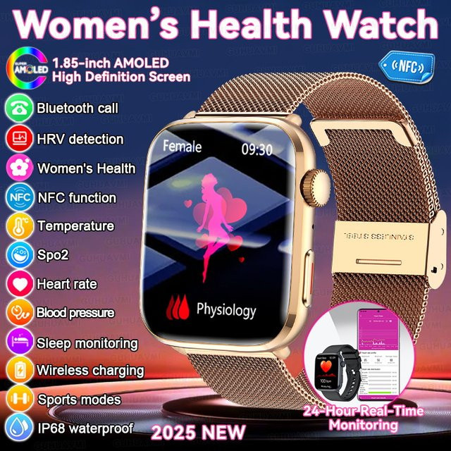 GUHUAVMI Smartwatch, Gold, Edelstahl, Leder, Unisex - Bild 1