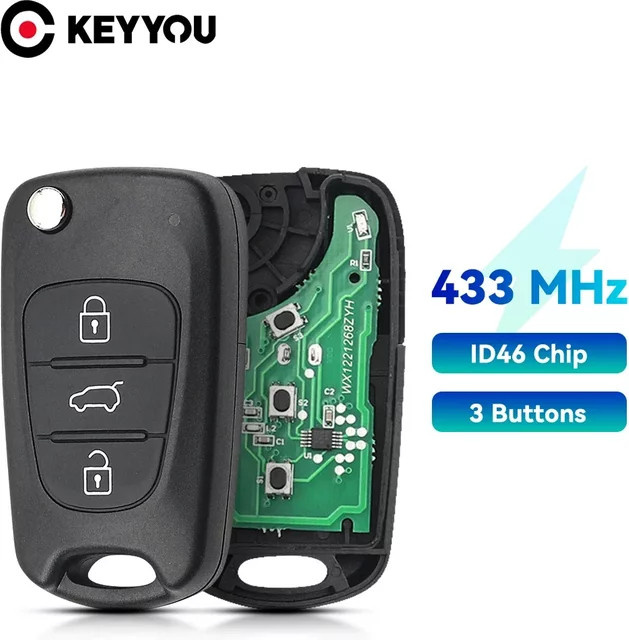 Keyyou Klappbarer Autoschlüssel mit 3 Tasten und 433MHz ID46 Chip in Schwarz für Hyundai i30, ix35 sowie Kia Rio, Samen Seedpro, Picanto und Sportage - Bild 1