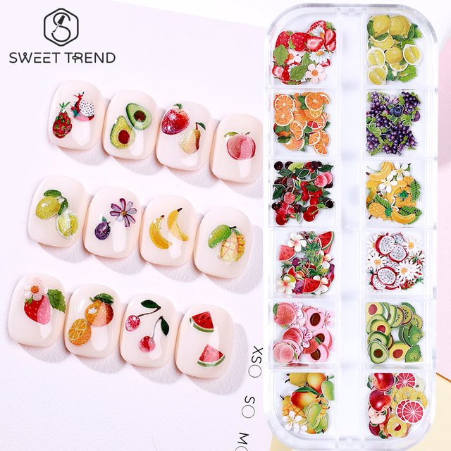 SWEET TREND RH126 Nagelcharms, Gitter 3D Blumen und Früchte, Glänzend - Bild 1