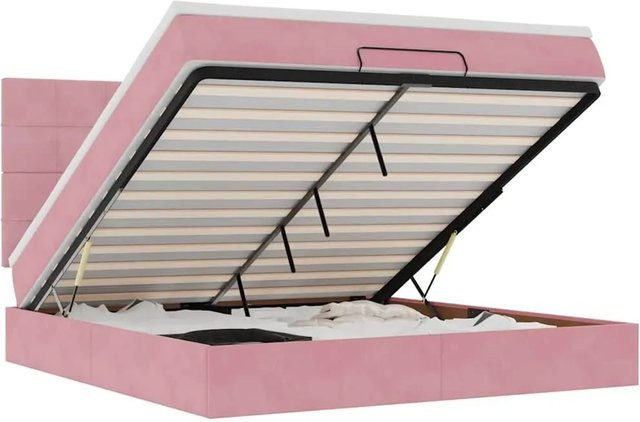 vidaXL Ottoman-Bett mit Matratzen und LED-Beleuchtung in Rosa, Samt, B/T: 180 x 200 cm - Bild 1