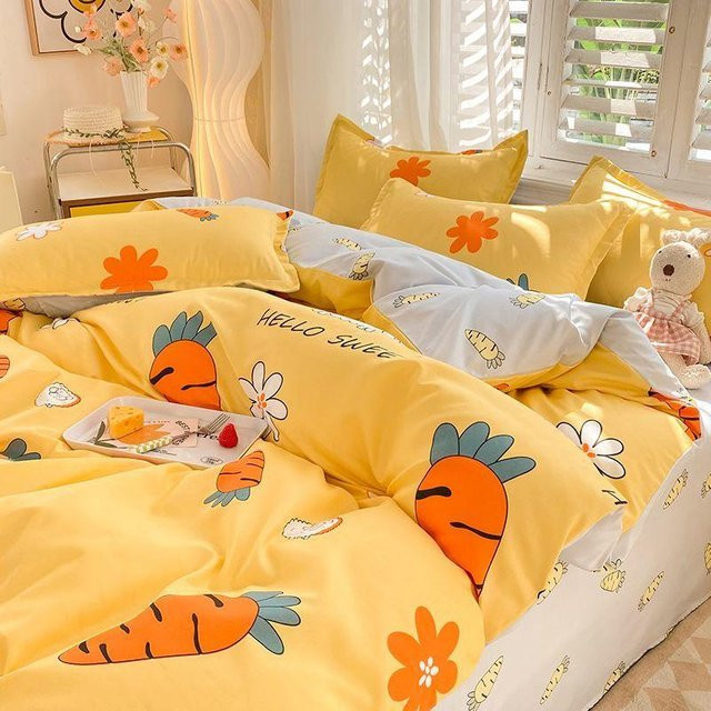 Bin Chi Textiles Bettwäscheset aus Mikrofaser mit floralem Design in Gelb, bestehend aus Bettbezug, Kissenbezug und Spannbettlaken für 1m Bett - Bild 1
