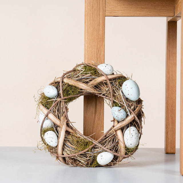 BLUME2000 Deko Birkenkranz in Mint mit Ostereiern für Ostern und Frühling, Durchmesser: 27 cm - Bild 1